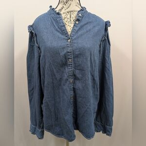 GAP Blue Button Down Shirt with Ruffle Details
